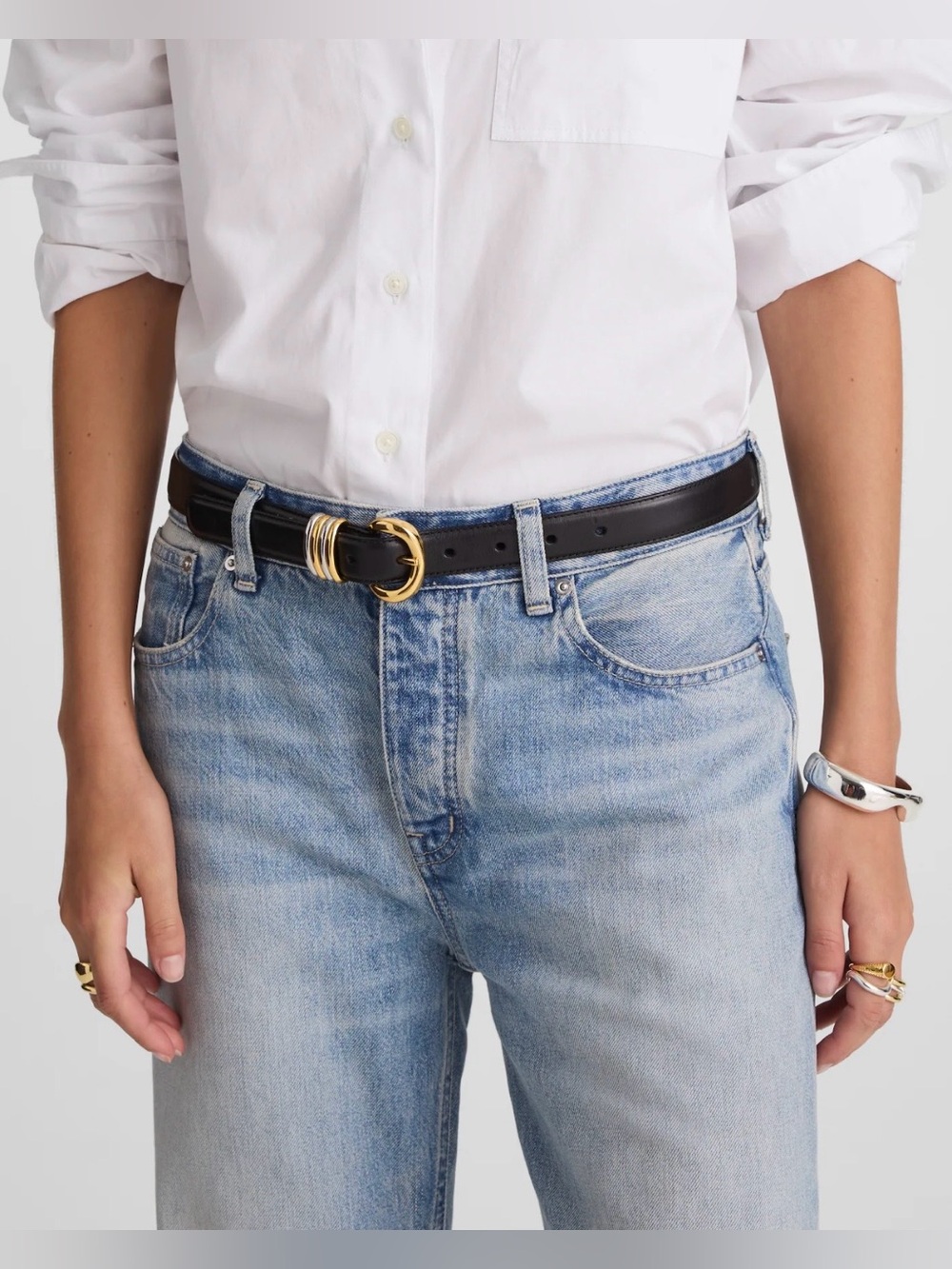 NEW Madewell Metal Keeper belt in True Black Leather silver and gold NW393 Small - Picture 3 of 9